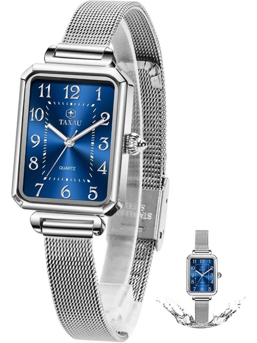 Women's Blue Silver Waterproof Stylish Analog Quartz Stainless Steel Band Watch
